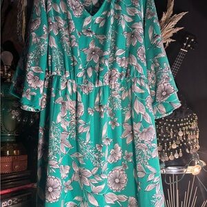 A New Day Leaf Print Dress in Green and White